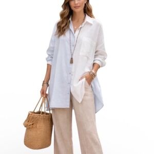 Twenty Ten Colorblock Linen Blend Oversized Button Down Shirt Women Small